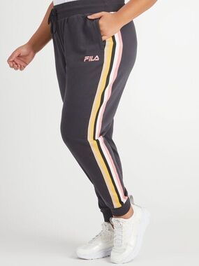 🆕 FILA - Women's - Clover Mid-Rise Drawstring Jogger - Side Stripes - Pockets 1X